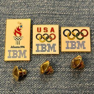 Set Lot of 3 IBM Olympic Pin Badges ~ 1996 Atlanta Summer Games